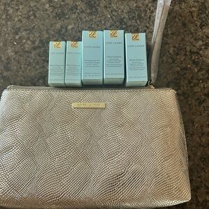 Estee Lauder Metallic Silver Textured Wristlet Clutch